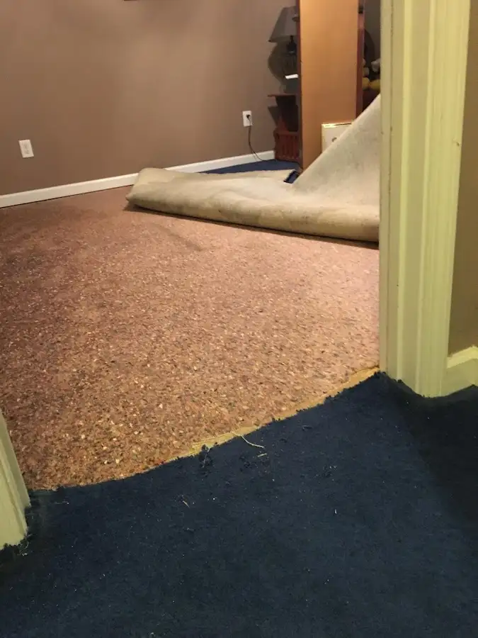 Carpet pad removal revealing water damage during Drying & Dehumidification in Sherwood