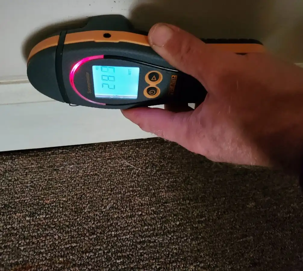 Moisture detection at baseboard during Burst Pipe Cleanup in Sherwood